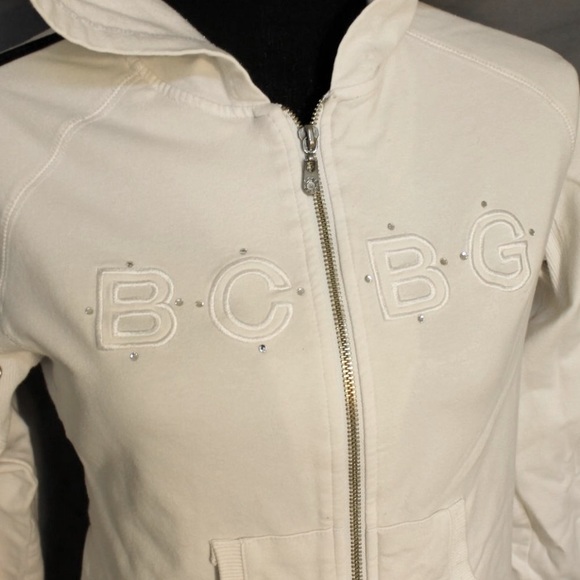 WHITE BCBG HOODIE LONG SLEEVE WITH SEQUINED SWEATSHIRT SMALL ZIPPER CLOSURE - Picture 9 of 10